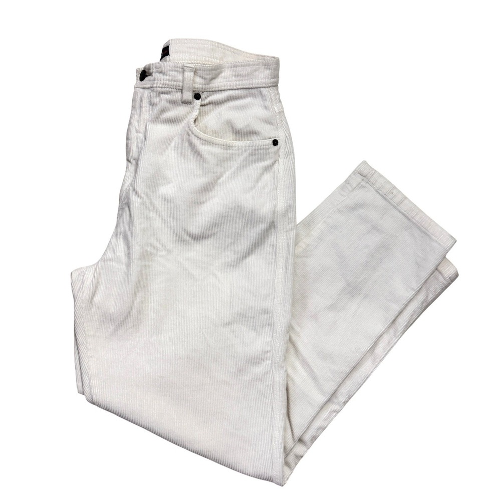 Vintage Bill Blass Womens Stretch Corduroy Pants White 12 High Rise Straight Leg - Picture 2 of 4